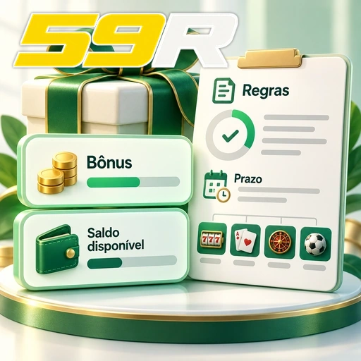 59R — ilustração de bônus, saldo disponível e lista de regras e prazos
