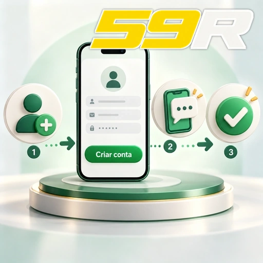 59R — ilustração das etapas de criação de conta no celular