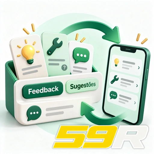 59R — ilustração de central de feedback com sugestões e ícones de mensagens