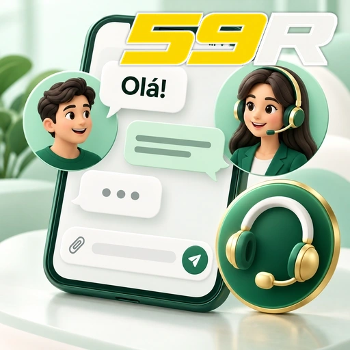 59R — ilustração de conversa de suporte no celular com atendente e headset