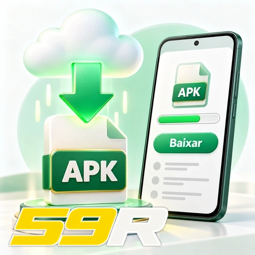 59R — ilustração de download de APK com seta, nuvem e celular