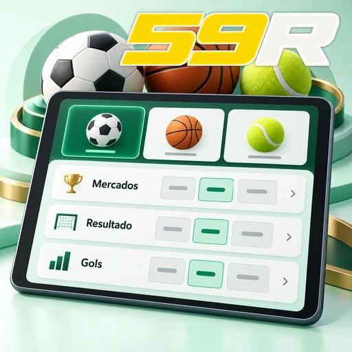 59R — ilustração de mercados esportivos em tablet com bolas de diferentes esportes