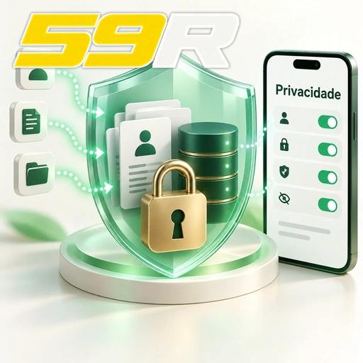 59R — ilustração de privacidade e proteção de dados com escudo, cadeado e celular